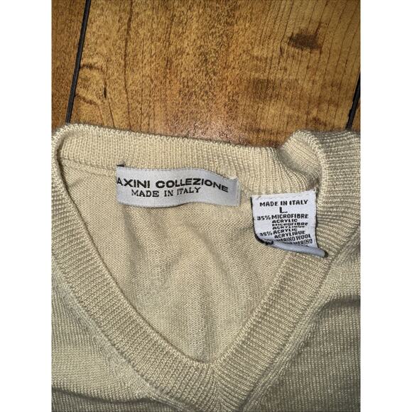 Maxini Collezione Cream V-Neck Knit Sweater Men’s Large 22x25 Minimalist - Picture 3 of 4